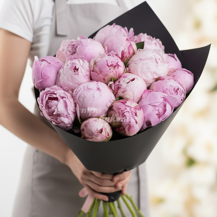 17 пионов в Premium упаковке Блэк